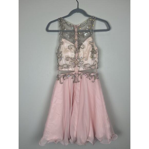 Dancing Queen - 9550 Mock Two-Piece A-Line Short Mini Prom Dress Pink S - Picture 6 of 16